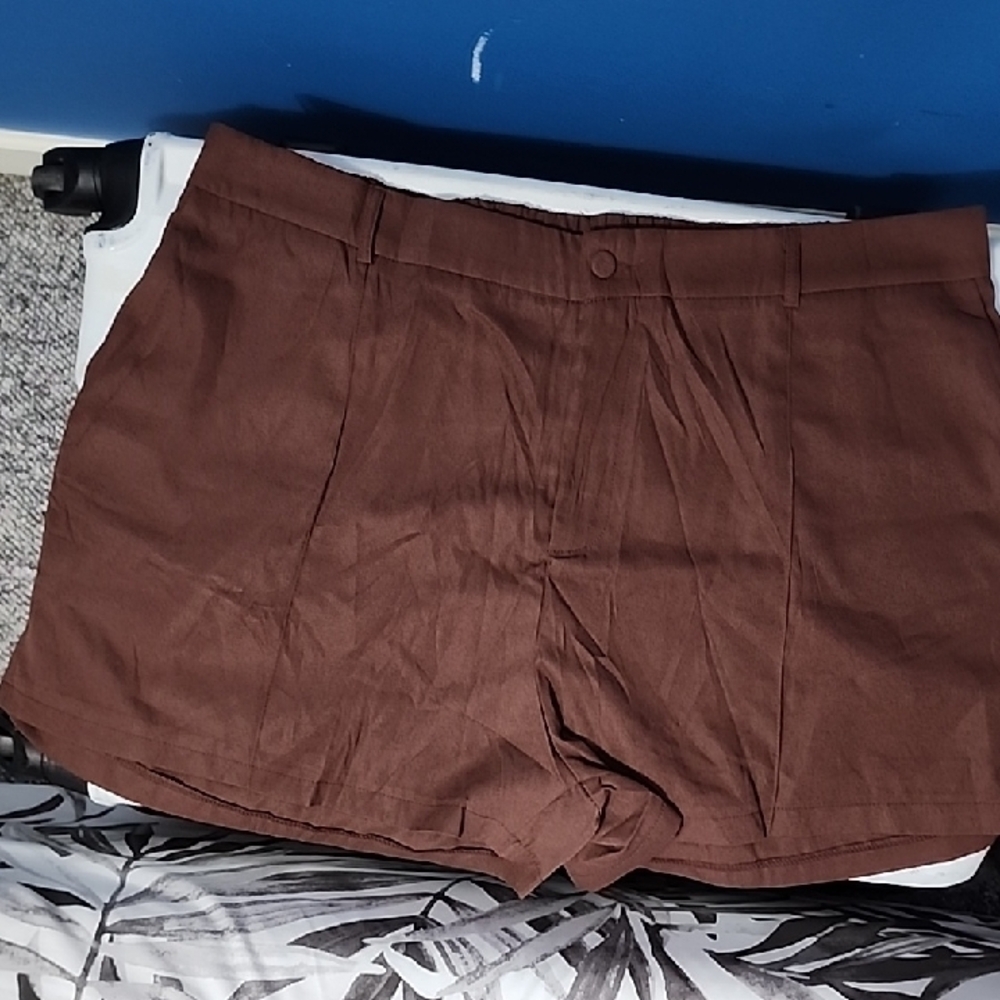 Brown High-Waisted Shorts
